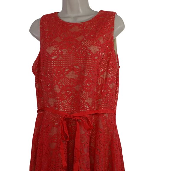 Danny and Nicole Coral Nude Lace Sleeveless Belted Dress Women Size 14 NEW - Picture 2 of 12